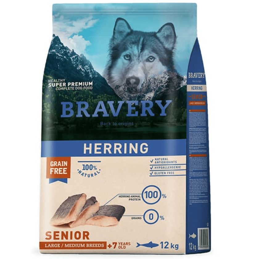 Saco 12 kg Bravery Herring Senior para perros medianos y grandes