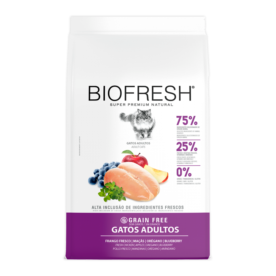 Ingredientes frescos de Biofresh: pollo, frutas y verduras naturales