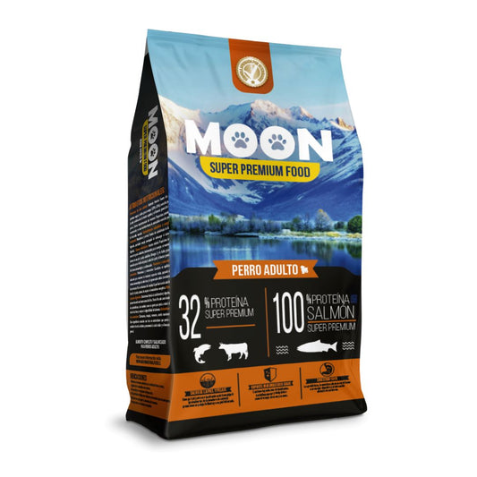 Presentación del empaque de MOON Super Premium Adulto Salmon.